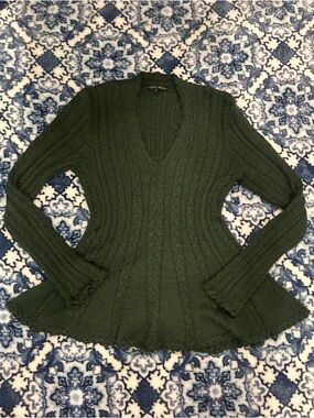 ANTONIO MELANI Dark Green Cable-Knit V-Neck Sweater